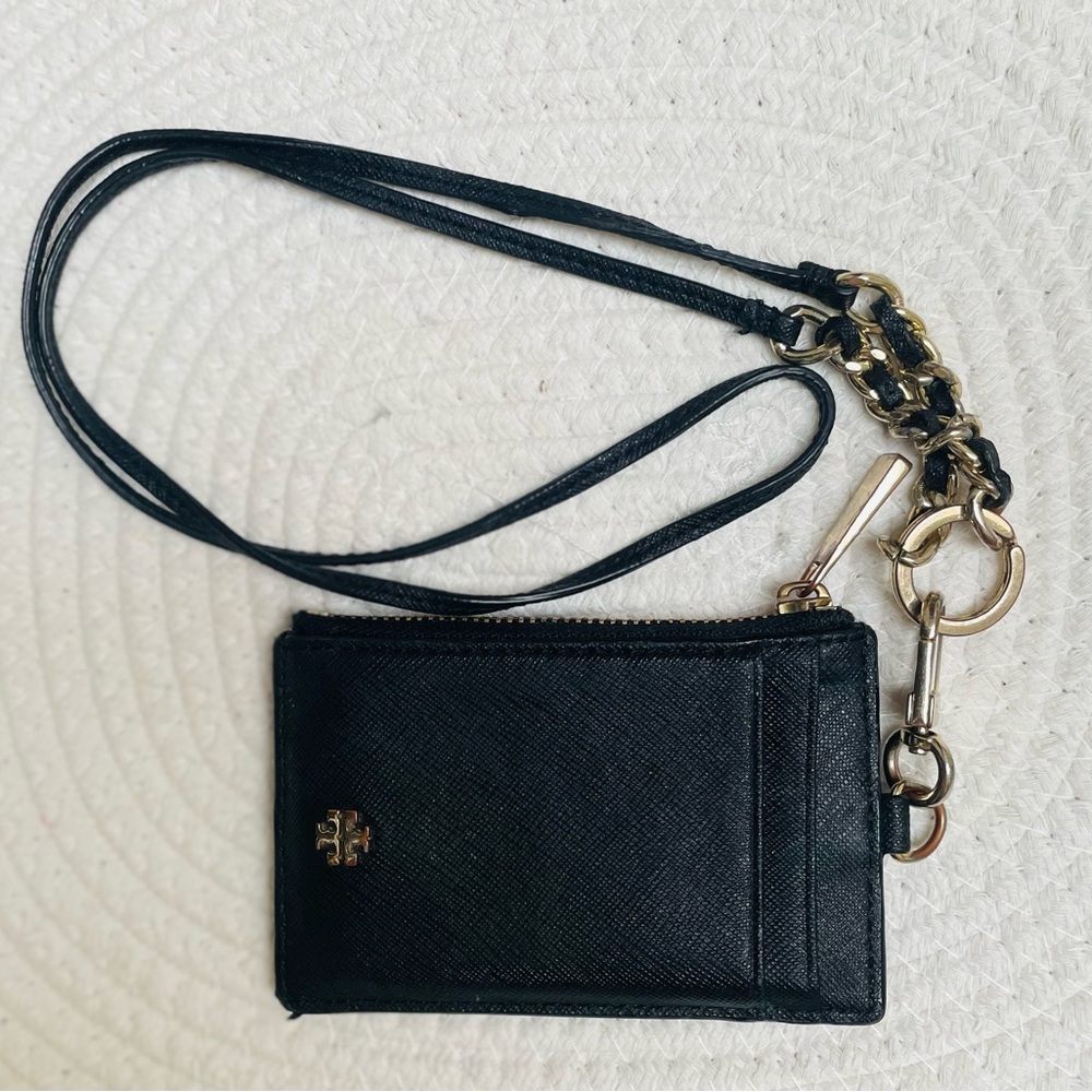 Tory Burch Black and Gold Key & Card Holder